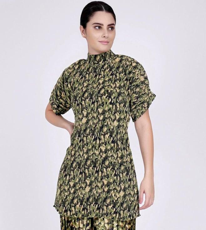 first resort by ramola bachchan forest green camouflage print top