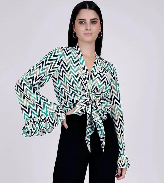 first resort by ramola bachchan green and white chevron knot top