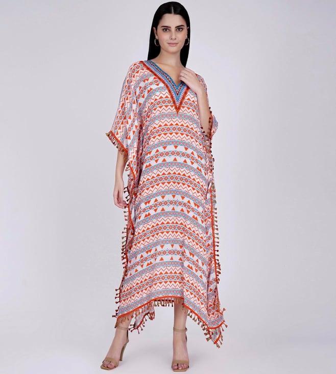 first resort by ramola bachchan orange and blue aztec mid length kaftan