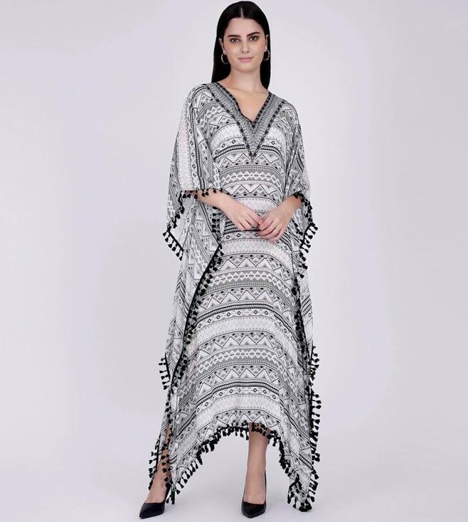 first resort by ramola bachchan white and grey aztec mid length kaftan