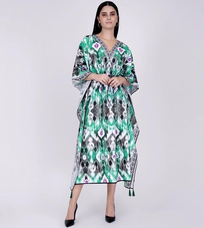 first resort by ramola bachchan green ikat print mid length kaftan