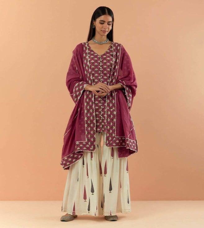 makaan.51 pink & off white saanjh mulberry kota cotton dupatta