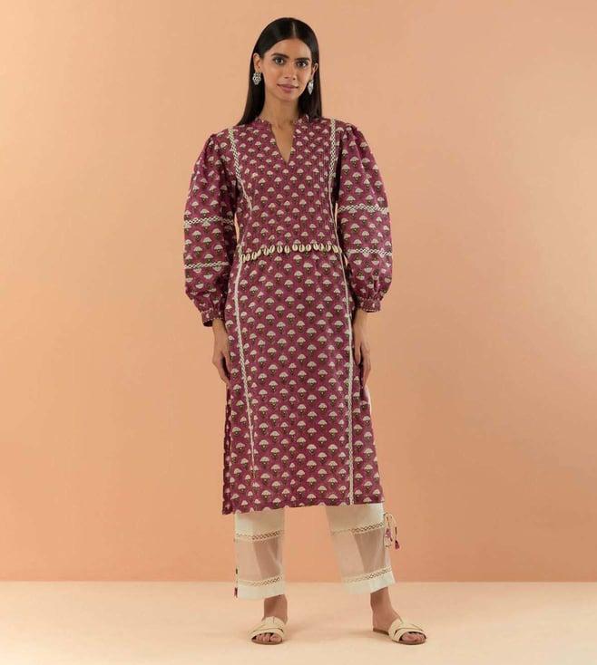 makaan.51 pink saanjh gulab handblock printed kurta