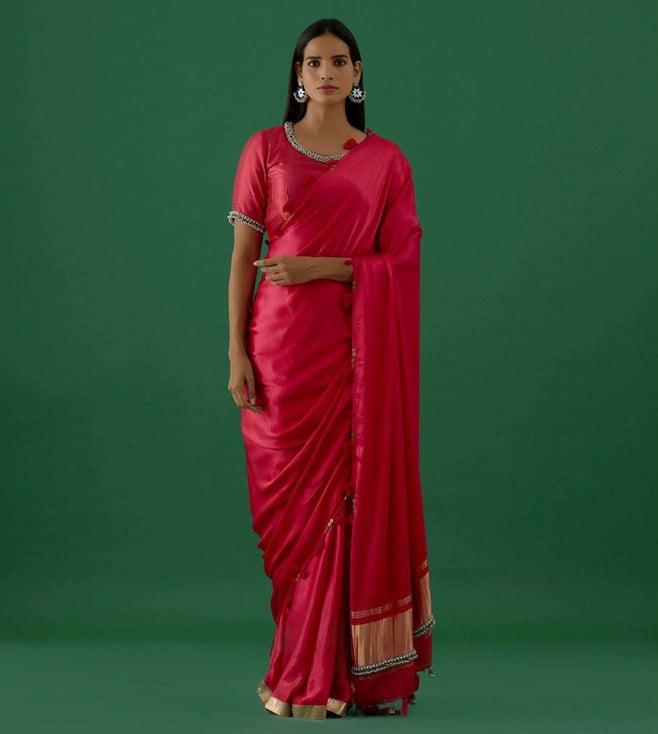 5 elements by radhika gupta pink modal satun saree with ghugnroo embellished