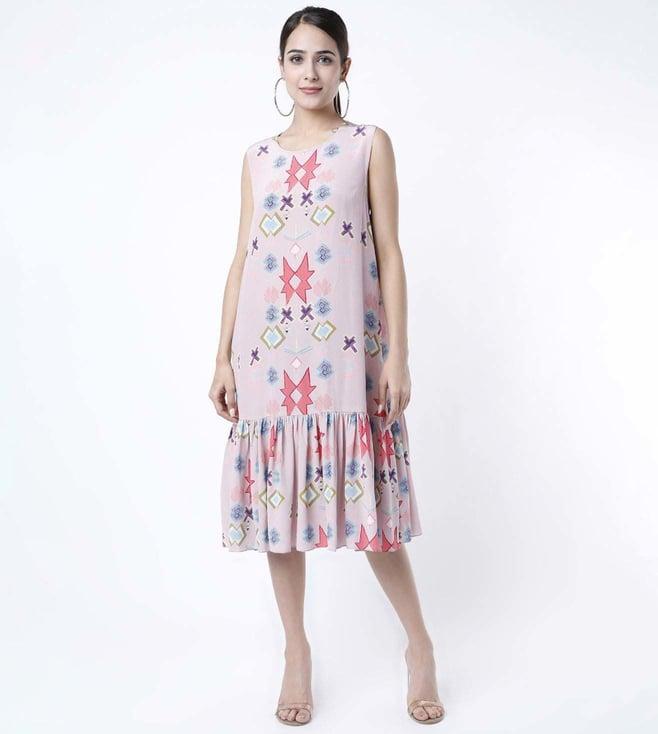 ps pret by payal singhal pink ikat star print crepe frill hem tunic