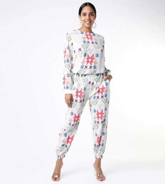 ps pret by payal singhal white small star print crepe top with jogger pants