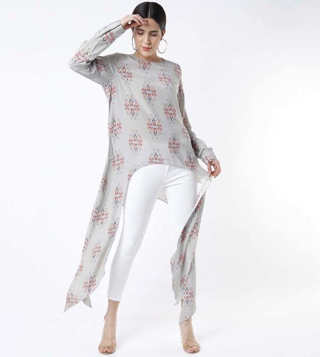 ps pret by payal singhal grey ikat buti print crepe tunic with side tail