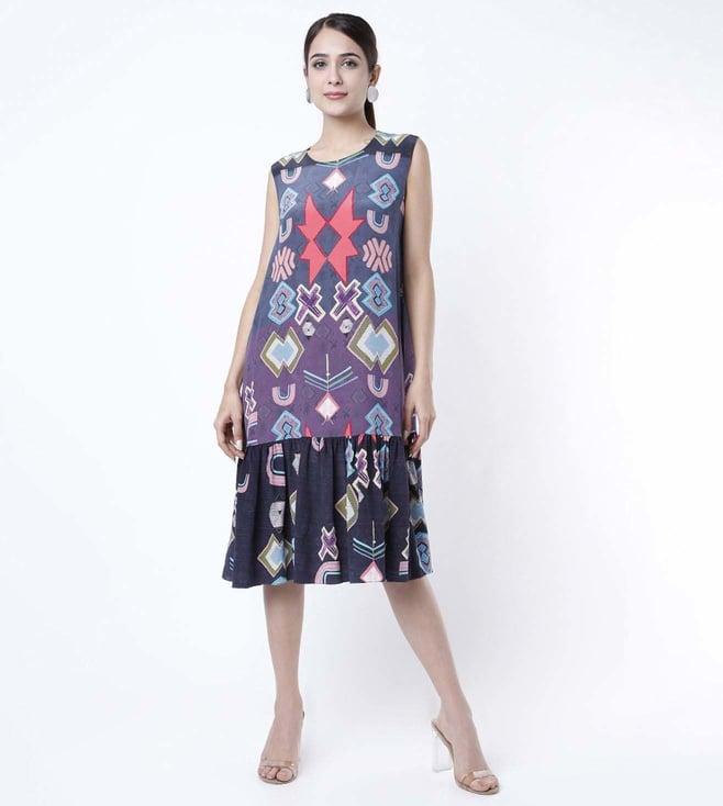 ps pret by payal singhal purple big ikat star print crepe frill hem tunic