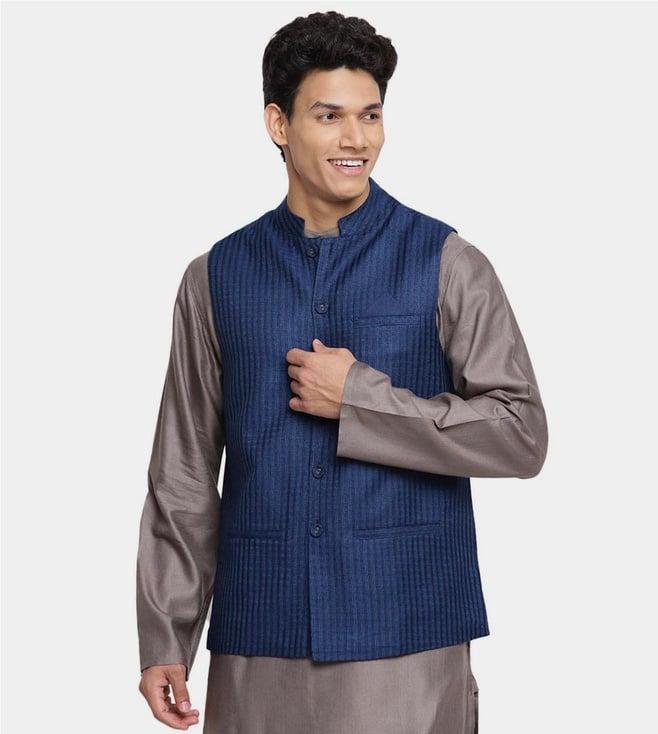 fabindia blue viscose blend dobby jacket