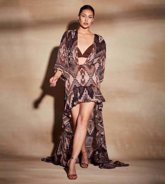 nikita mhaisalkar tan tapis print dress