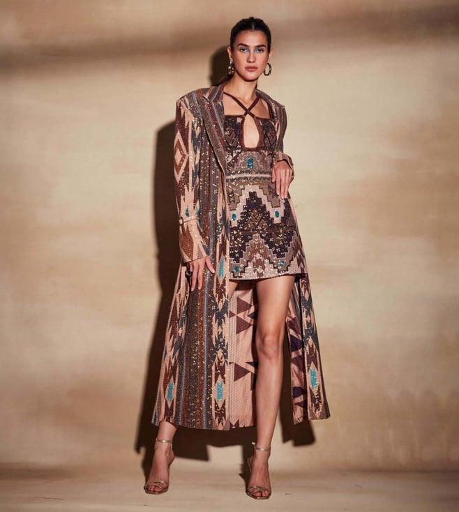 nikita mhaisalkar stripe aztec print trench coat