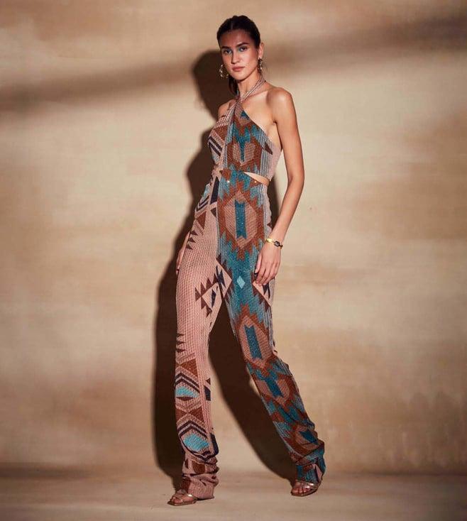 nikita mhaisalkar turquoise tapis print jumpsuit