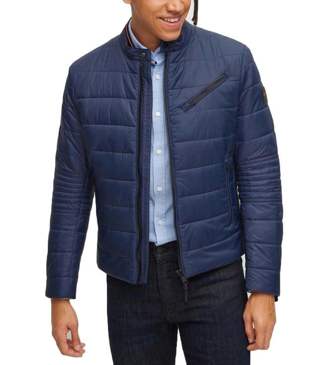 boss dark blue slim fit biker jacket