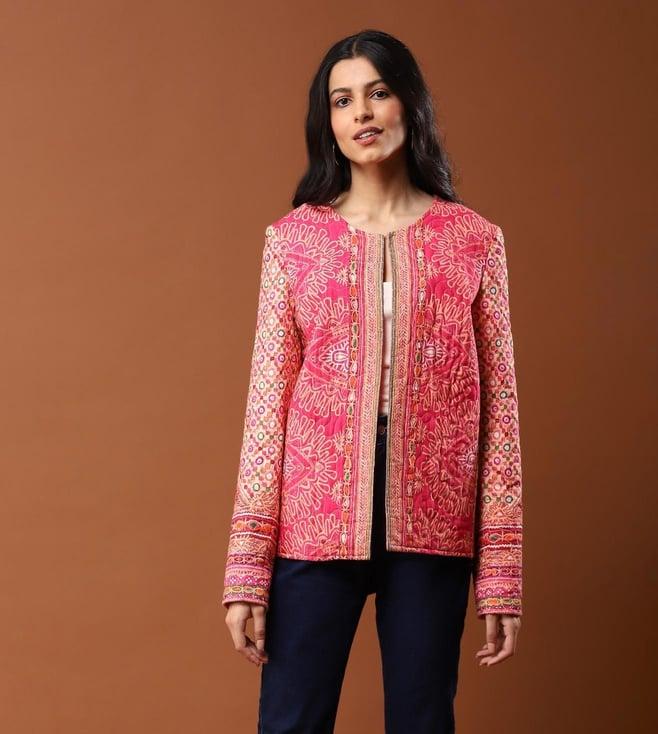 aarke ritu kumar pink printed structured jacket