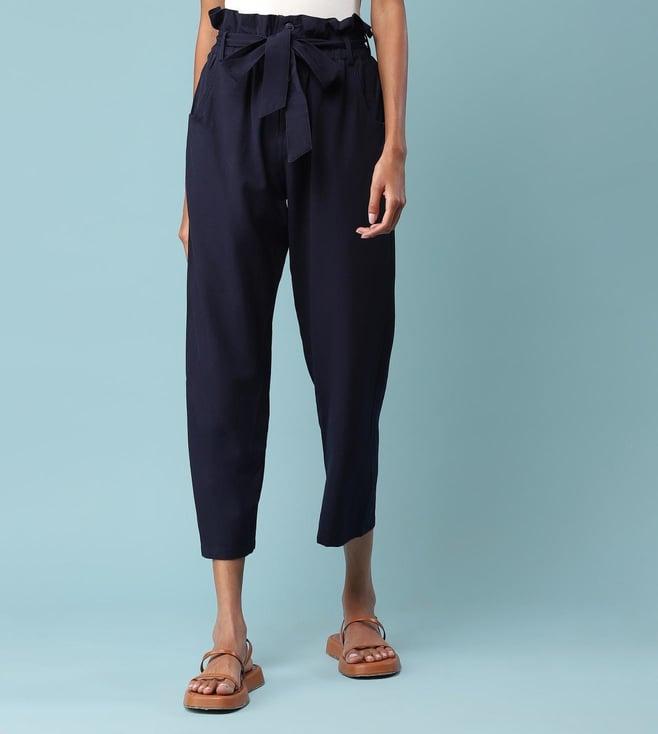 aarke ritu kumar navy blue tie-up paperbag trousers