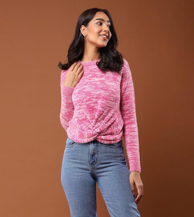 aarke ritu kumar fuchsia pink textured knot sweater