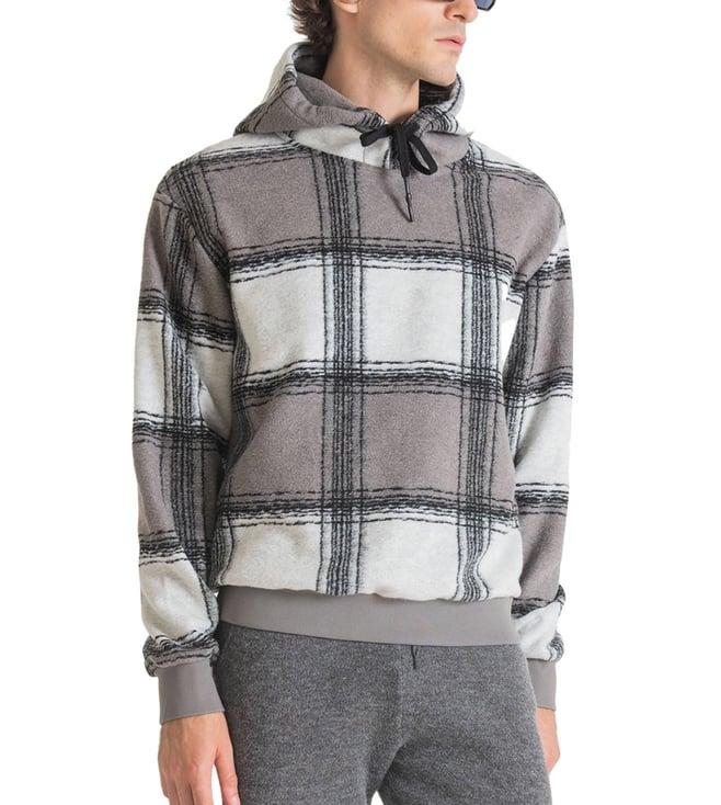 antony morato steel grey checked regular fit hoodie