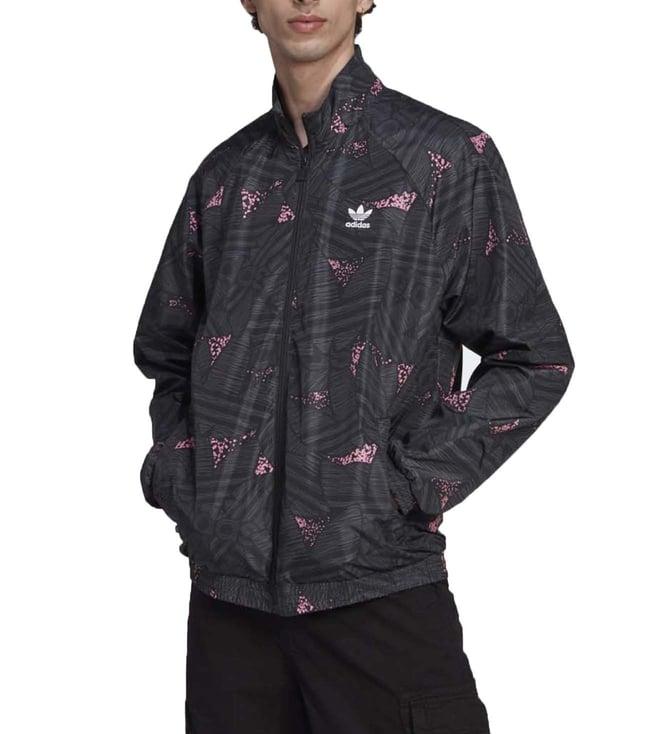 adidas originals black, gresix & pink printed regular fit casual jacket