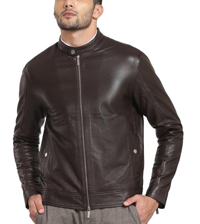 selected homme chocolate brown regular fit biker jacket