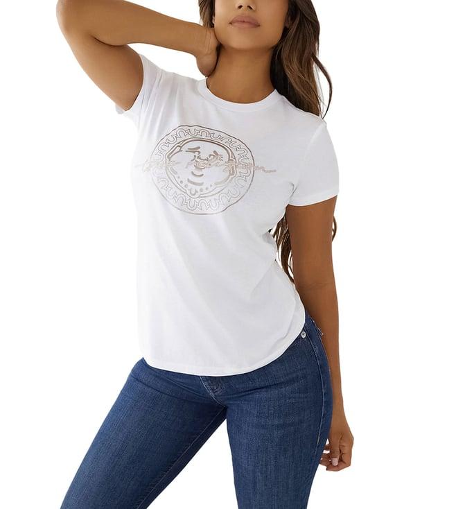 true religion white logo slim fit t-shirt