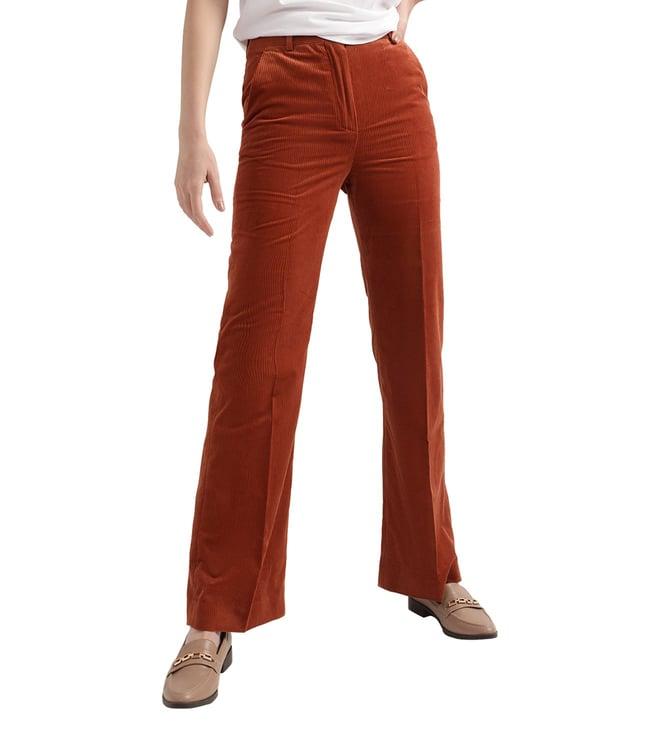 gant dark ochre relaxed fit flat front trousers