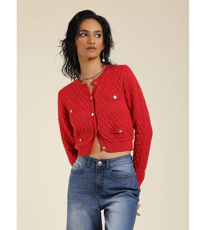 label ritu kumar red solid cardigan