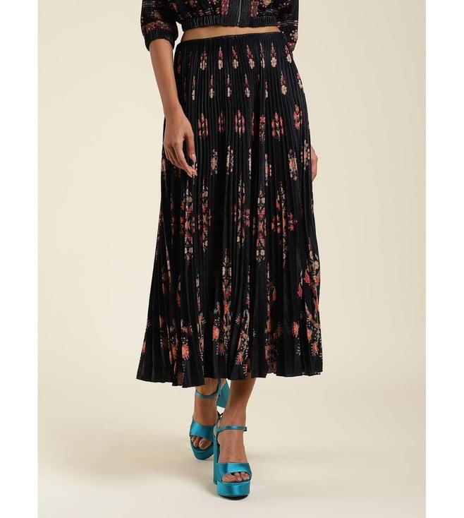 label ritu kumar black printed pleated skirt