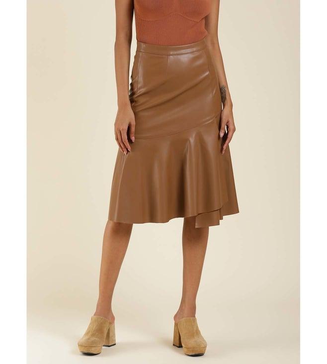 label ritu kumar brown tan pu flared skirt