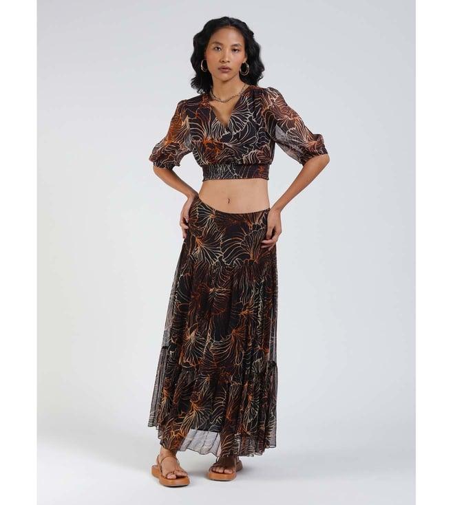 label ritu kumar black printed top with skirt co-ord set