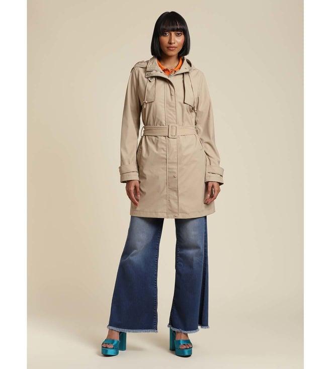 label ritu kumar beige hooded parka coat with belt