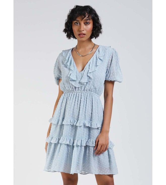 label ritu kumar powder blue ruffled short dress