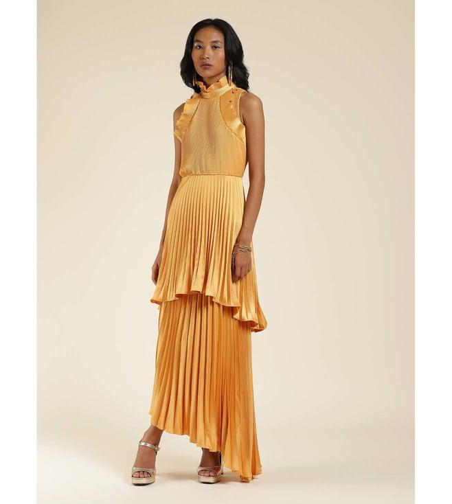 label ritu kumar mustard pleated long dress