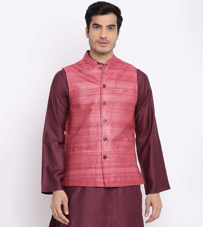 fabindia magenta silk woven nehru jacket