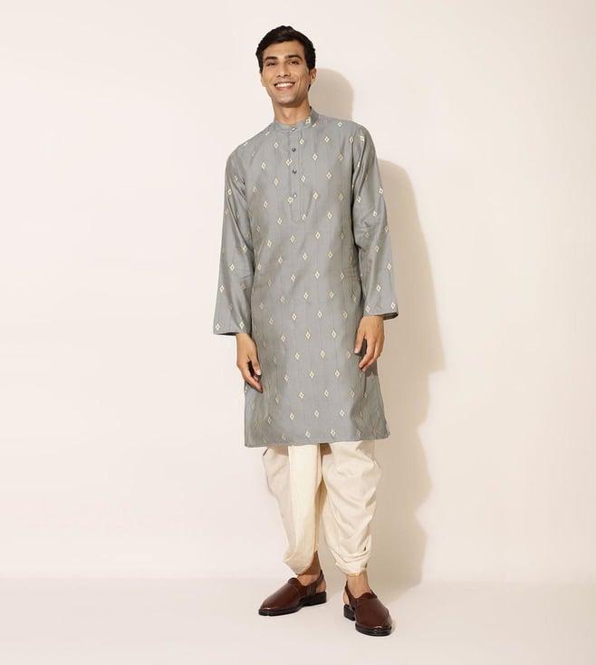 fabindia grey viscose silk woven long kurta