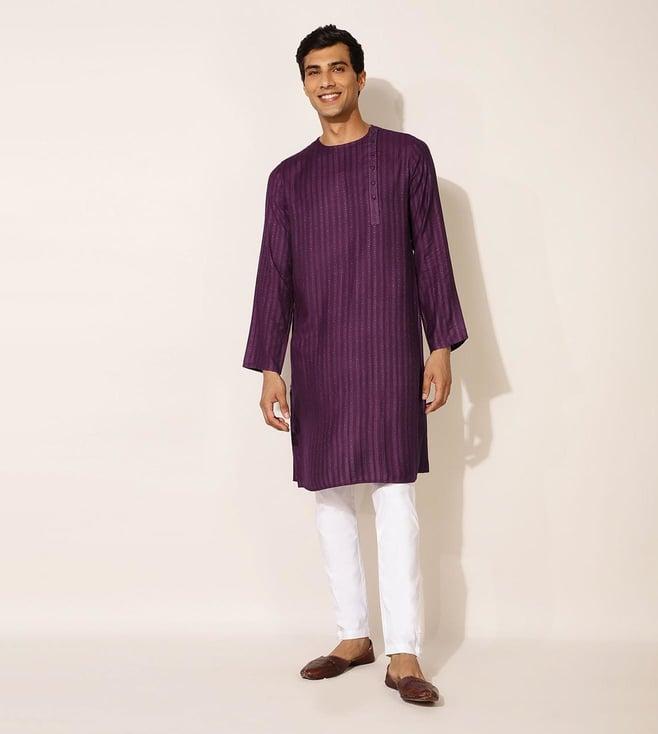 fabindia purple viscose blend dobby long kurta