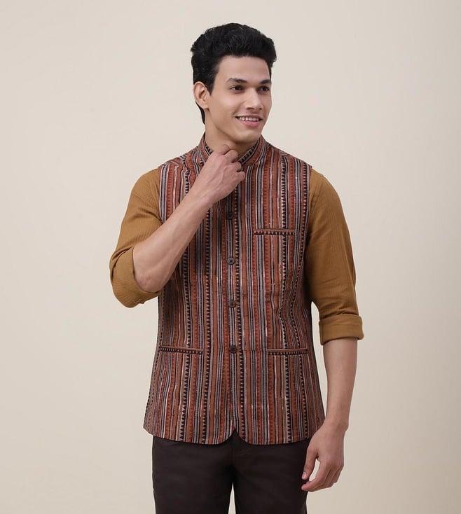 fabindia multicolor cotton woven nehru jacket