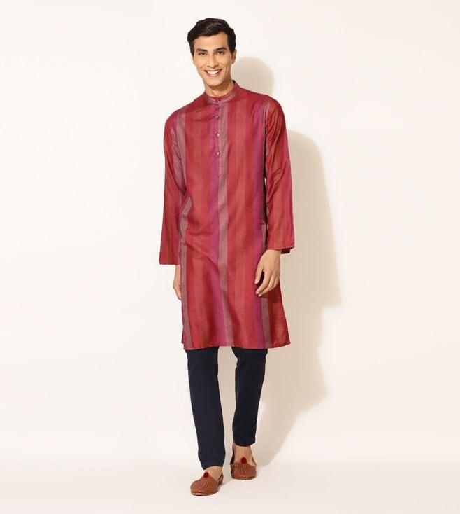 fabindia maroon viscose blend striped long kurta