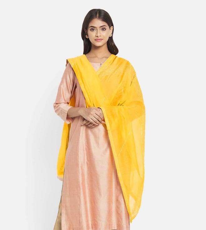 fabindia yellow cotton silk embroidered dupatta