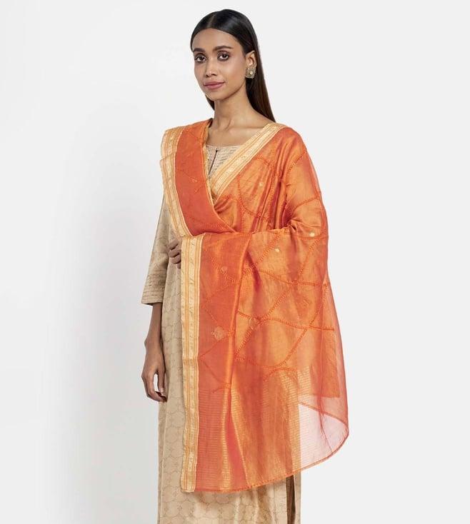 fabindia orange cotton silk chanderi dupatta