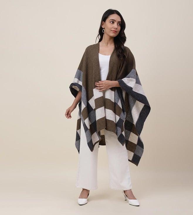 fabindia beige & white wool woven shrug