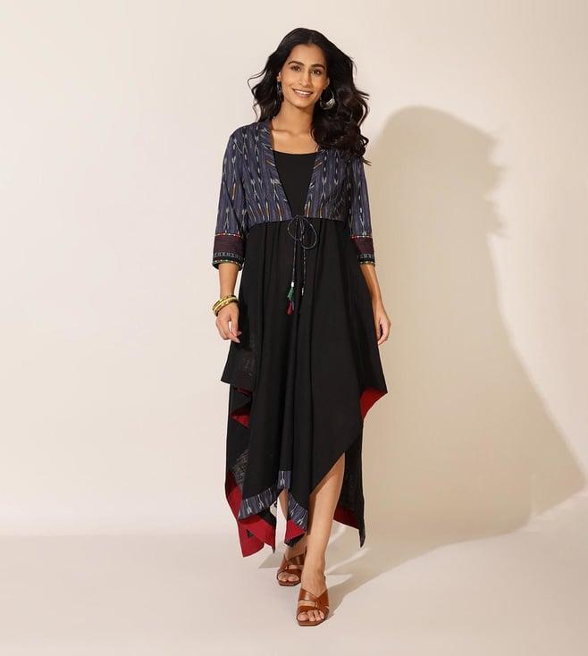 fabindia indigo cotton printed dress with jacket