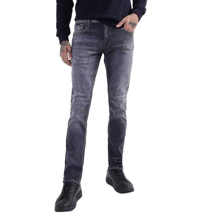 antony morato slim steel grey mid rise distressed jeans