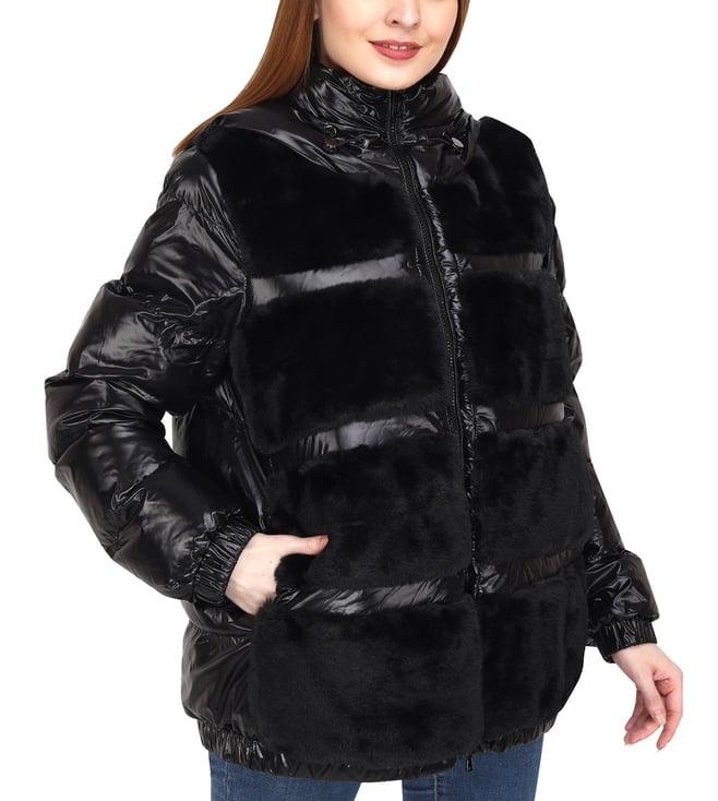 geox black & black rawelle regular fit puffer jacket