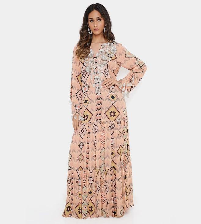 ps pret by payal singhal blush mosaic diamond print embroidered yoke art georgette boho dress