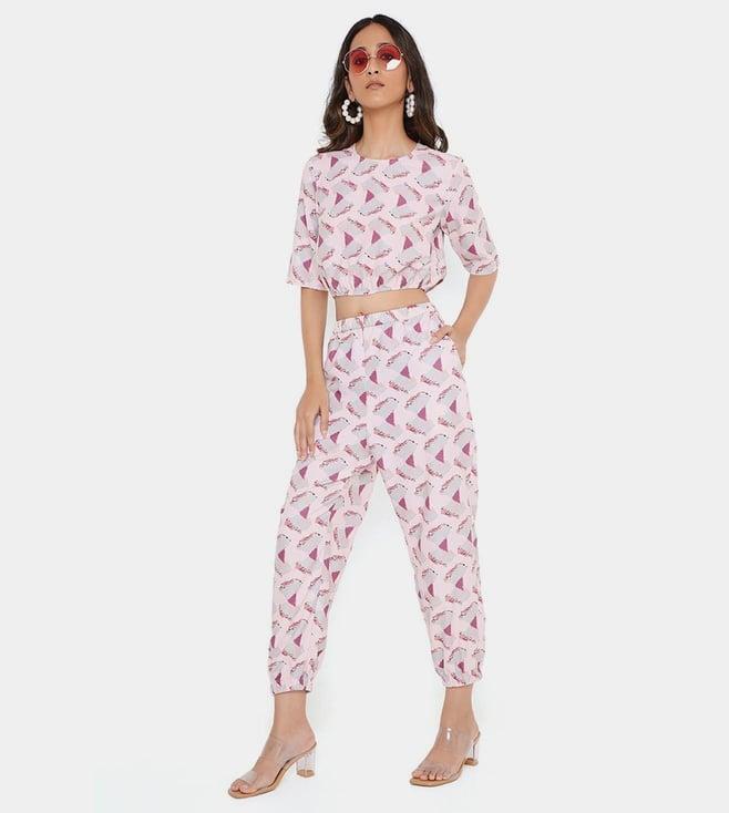 ps pret by payal singhal pink butterfly print art crepe top with jogger pant