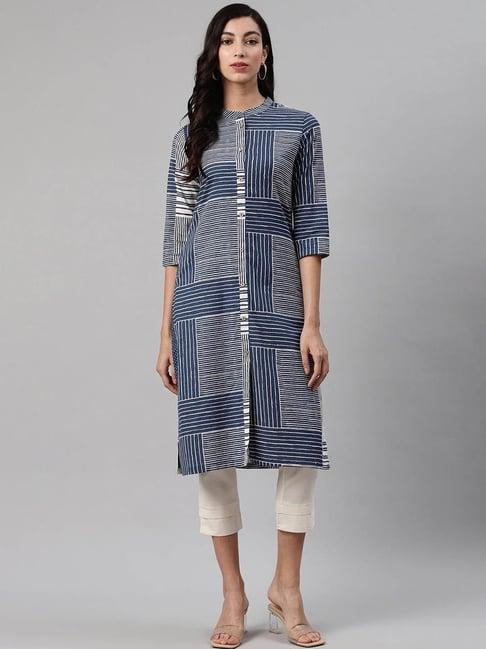 biba blue & black striped kurta & palazzo set