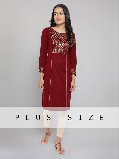 aurelia red embellished straight kurta