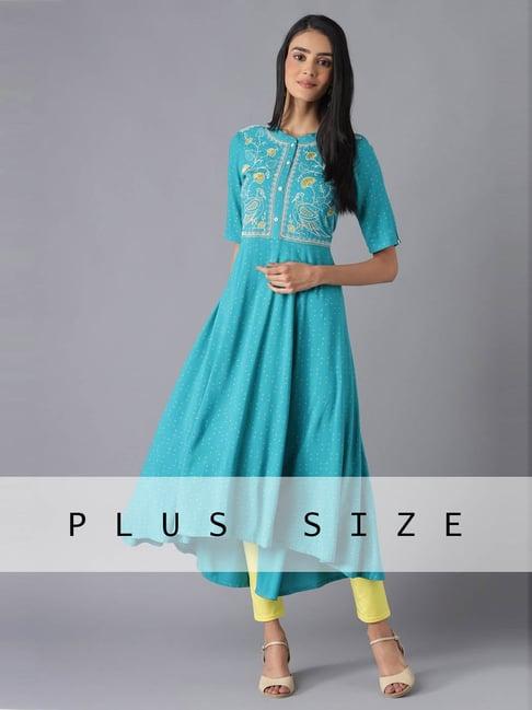 aurelia blue & yellow embroidered kurta pant set