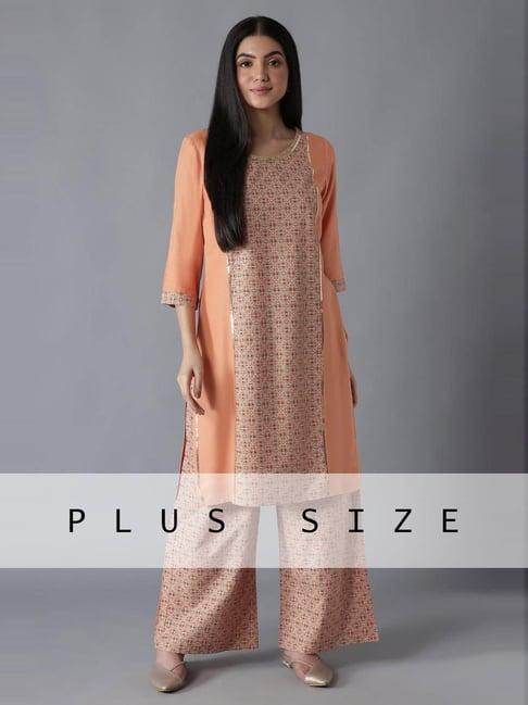 aure by aurelia orange & beige embroidered kurta palazzo set