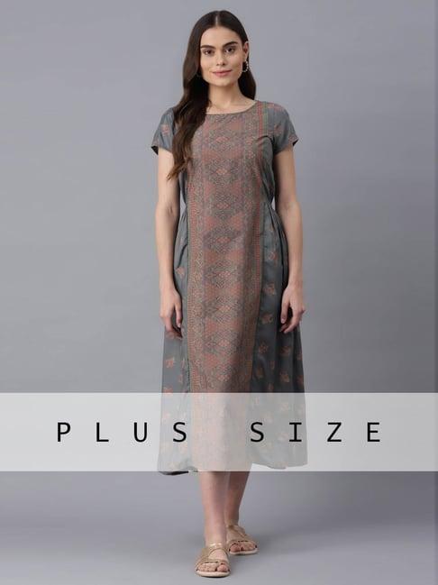 aure by aurelia grey & brown printed a line kurta